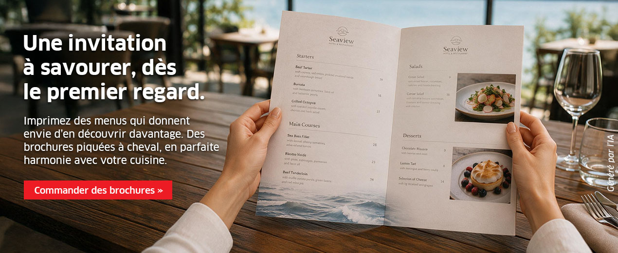 La première impression commence à table, avec des menus imprimés de qualité.
