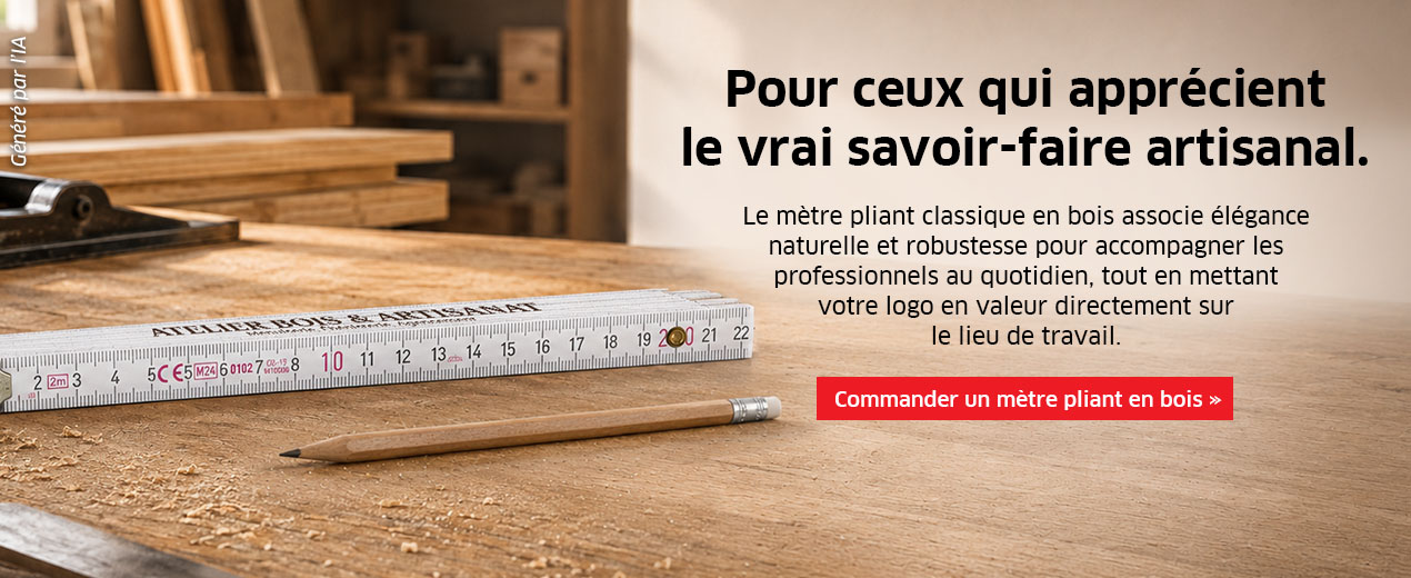 Robuste, pratique et avec un véritable impact publicitaire : commandez vite vos mètres pliants en bois.